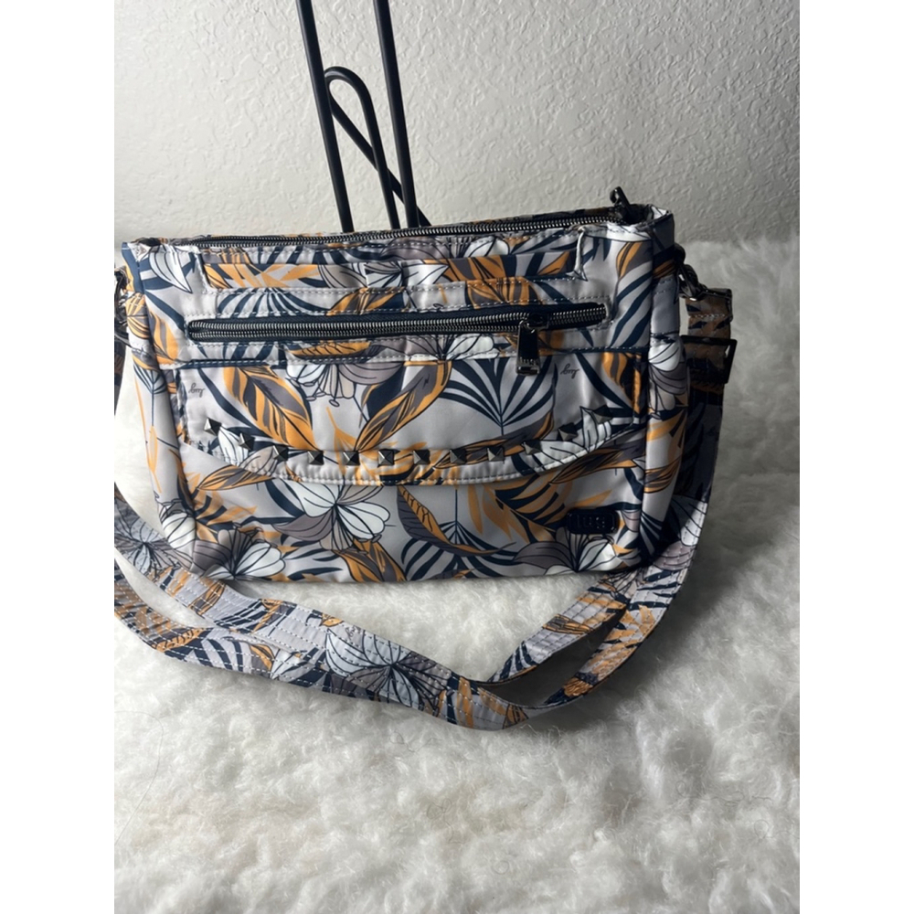 Lug Pacer 2.0 Nylon Floral Lily Grey Studded Crossbody Bag Purse Lightweight